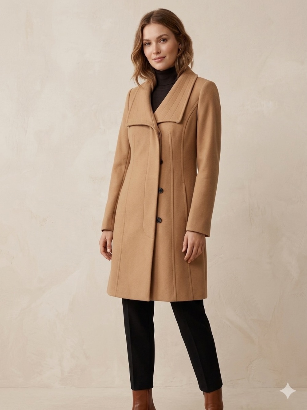 Babaton Camel Tailored Wool-Blend Pea Coat